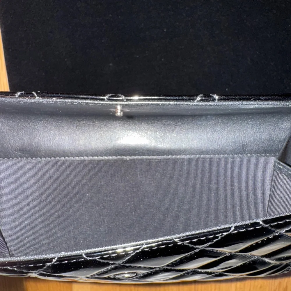 CHANEL - Black Patent Quilted Leather Flap Wallet - Picture 4 of 12